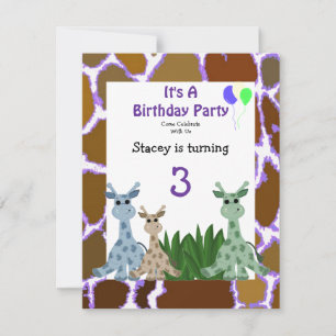 Invitation Carton d'invitation d'anniversaire pour girafe ani