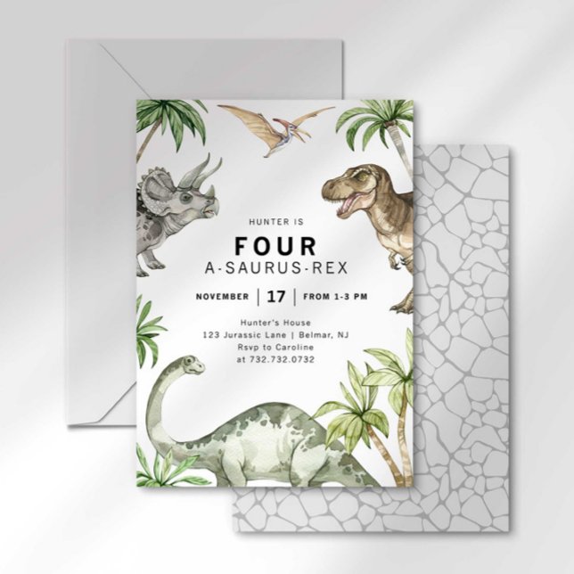 Invitation Carton d'invitation d'anniversaire Quatre A-Saurus (Créateur téléchargé)