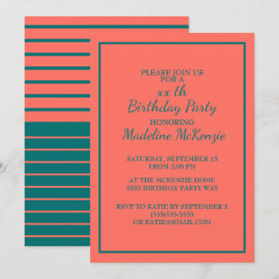 Invitation Carton d'invitation d'anniversaire rayé sarcelle c