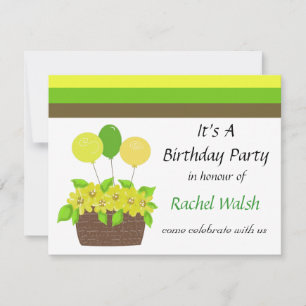 Invitation Carton d'invitation d'anniversaire Rayures et Fleu