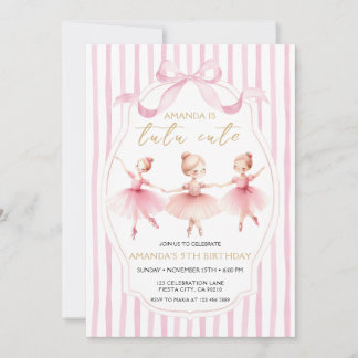 Invitation Carton d'invitation d'anniversaire rose ballerine