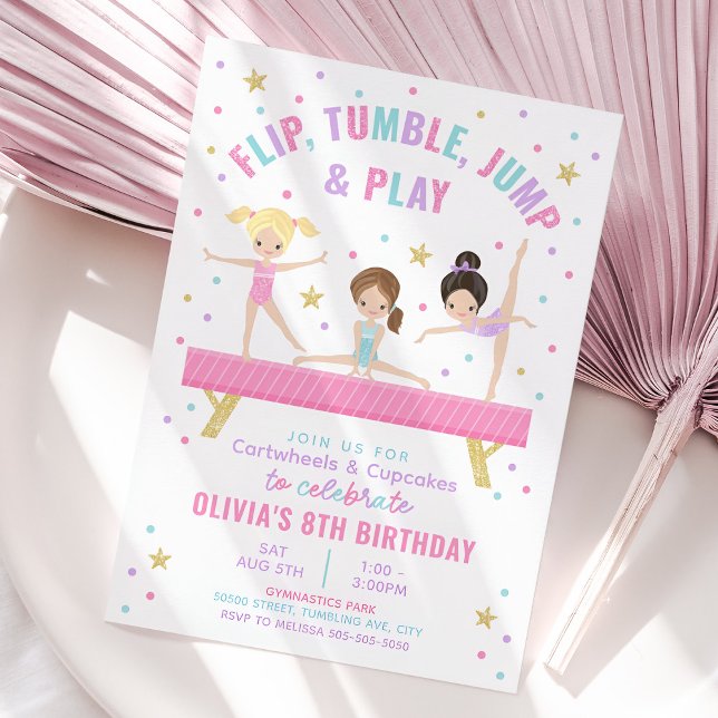 Invitation Carton d'invitation d'anniversaire Rose pour Gymna (Gymnastics Party Invitation)