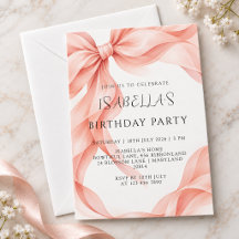 Carton d'invitation d'anniversaire ruban à nœud pa
