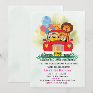 Invitation Carton d'invitation d'anniversaire Safari Animaux