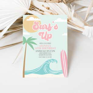 Invitation Carton d'invitation d'anniversaire Surfs Up Pink B