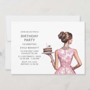 Invitation Carton d'invitation d'anniversaire Toile Rose