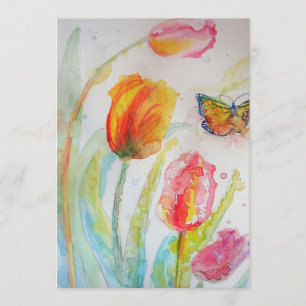 Invitation Carton d'invitation d'anniversaire tulipe et papil