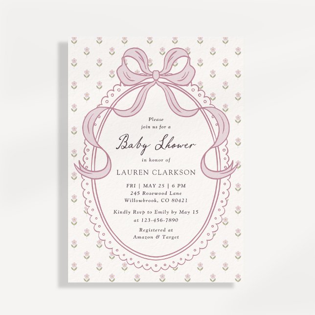 Invitation Carton d'invitation de Baby Shower à cadre en noeu (Créateur téléchargé)