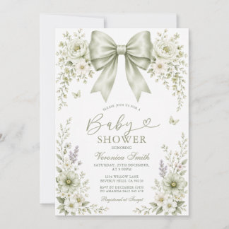 Invitation Carton d'invitation de Baby Shower Coquette Vert S