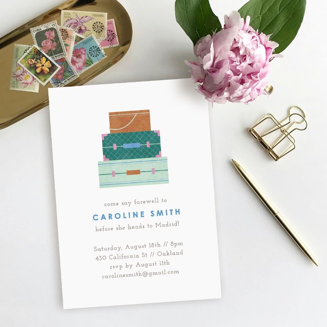 Invitation Carton d'invitation de fête d'adieu Bagages Marron (Créateur téléchargé)