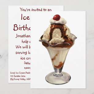 Invitation Carton d'invitation de fête d'anniversaire Sundae 