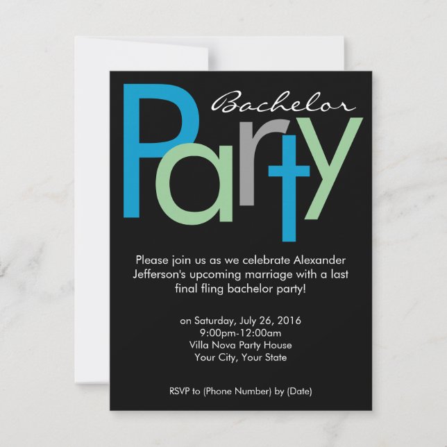 Invitation Carton d'invitation de fête de Bachelor Party bleu (Devant)