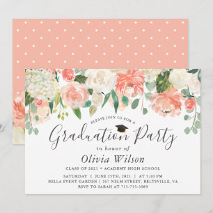 Invitation Carton d'invitation de fête de fin d'études Fleurs