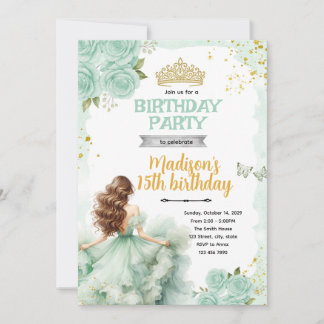 Invitation Carton d'invitation de fête de quinceañera vert sa