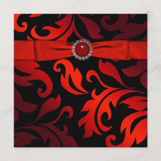 Invitation Carton d'invitation de fête en noir et rouge damas