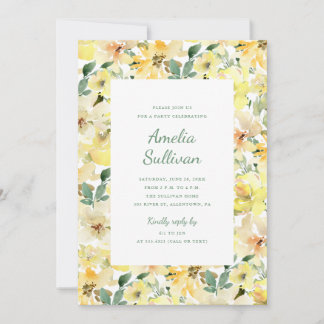 Invitation Carton d'invitation de fête florale aquarelle jaun