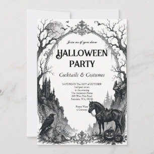 Invitation Carton d'invitation de fête Halloween corbeau goth