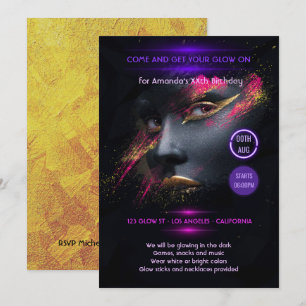 Invitation Carton d'invitation de fête néon Golden Glow dans