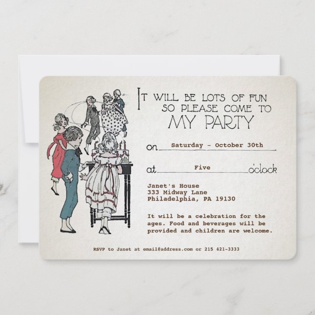 Invitation Carton d'invitation de fête rétro personnalisable  (Devant)