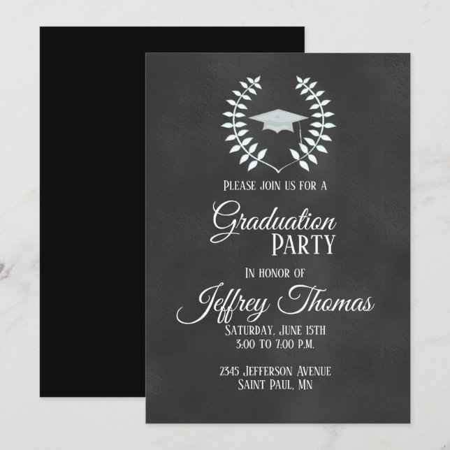Invitation Carton d'invitation de graduation Cap & Feuilles T (Devant / Derrière)