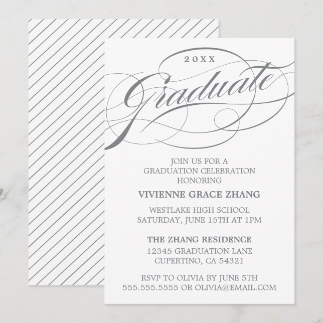 INVITATION CARTON D'INVITATION DE GRADUATION DE PARTIE ÉLÉGAN (Devant / Derrière)