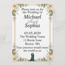 Carton d'invitation de mariage à bordure botanique