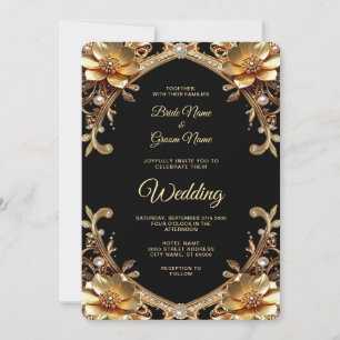 Invitation Carton d'invitation de mariage à cadre doré élégan