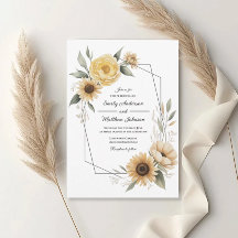 Carton d'invitation de mariage à cadre floral jaun