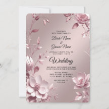 Carton d'invitation de mariage à cadre floral rose