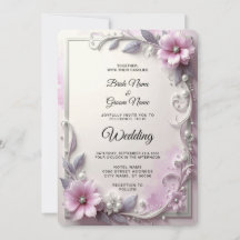 Carton d'invitation de mariage à cadre floral rose
