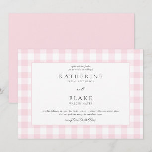 Invitation Carton d'invitation de mariage à carreaux rose