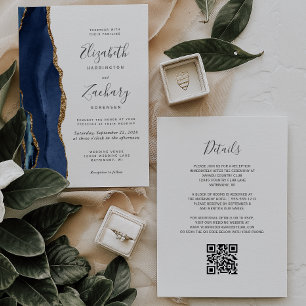 Invitation Carton d'invitation de mariage à code QR Agate Or 