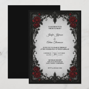 Invitation Carton d'invitation de mariage à dentelle noir rou