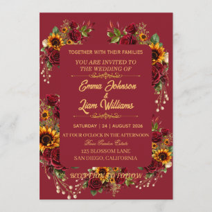 Invitation Carton d'invitation de mariage à motif floral de B