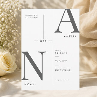 Invitation Carton d'invitation de mariage à typographie minim