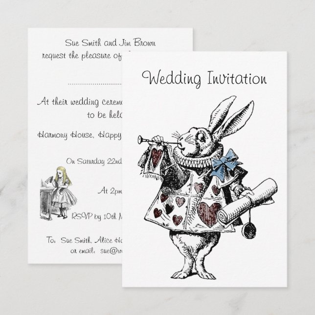 Invitation Carton d'invitation de mariage Alice au pays des m (Devant / Derrière)