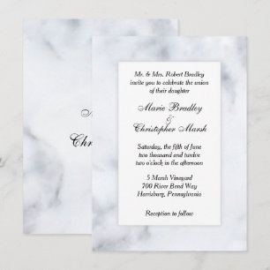 Invitation Carton d'invitation de mariage aspect marbre blanc