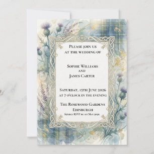 Invitation Carton d'invitation de mariage au chardon tartan b