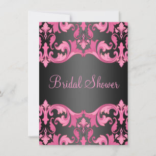 Invitation Carton d'invitation de mariage au damas noir/rose