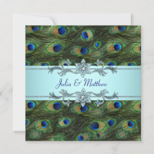 Invitation Carton d'invitation de mariage au paon bleu sarcel