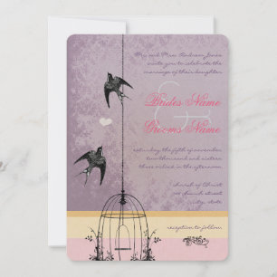 Invitation Carton d'invitation de mariage Aubergine Cage à Oi