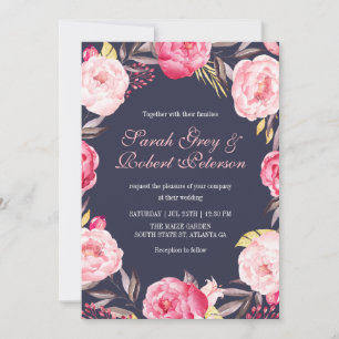 Invitation Carton d'invitation de mariage aux rayures de rose
