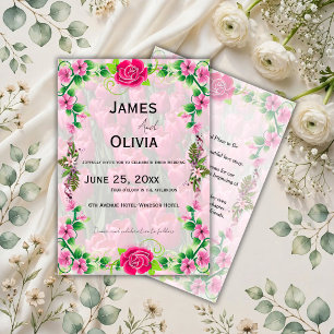 Invitation Carton d'invitation de mariage aux tulipes roses e