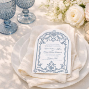 Invitation Carton d'invitation de mariage baroque orné bleu f
