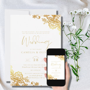 Invitation Carton d'invitation de mariage blanc avec dentelle