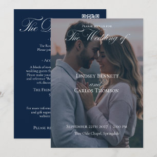 Invitation Carton d'invitation de mariage bleu marine avec QR