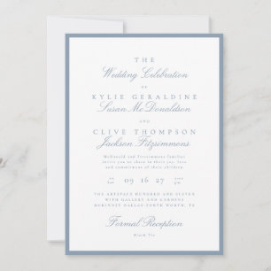 Invitation Carton d'invitation de mariage bleu poussiéreux fo