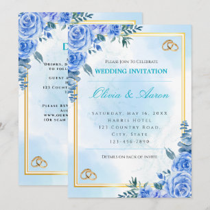 Invitation Carton d'invitation de mariage bleu royal et or