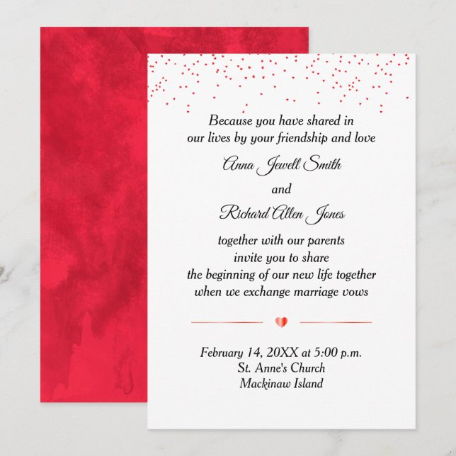 Invitation Carton d'invitation de mariage de la Saint-Valenti (Devant / Derrière)