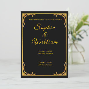 Invitation Carton d'invitation de mariage de luxe noir et or 